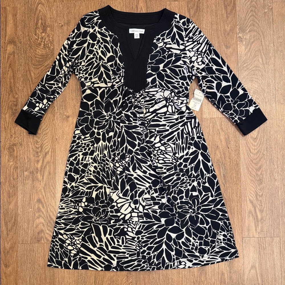 Coldwater Creek Black and Cream Floral Dress
